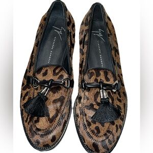 Giuseppe Zanotti Jean Pierre Leopard Calf Hair Tassel Loafers Italy Designer Lux
